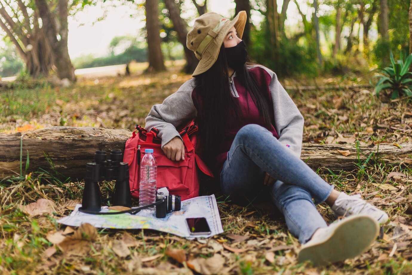 Outfitters Store -Outfitters Store asian woman tourist wearing face mask sitting resting 1150 45025